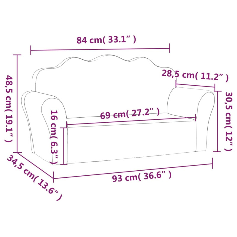 Produktbild för Barnsoffa 2-sits antracit mjuk plysch