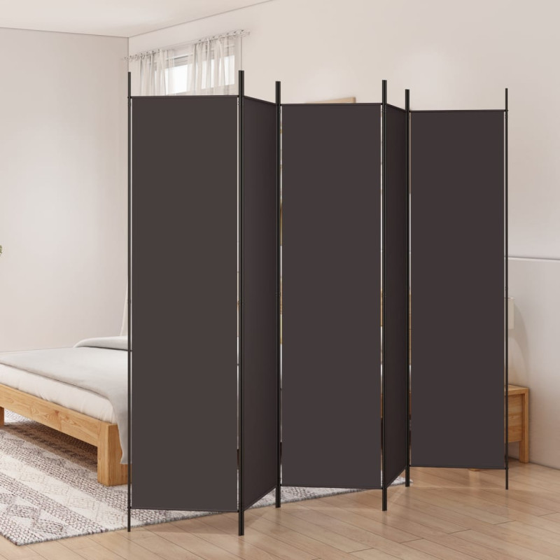 Produktbild för Rumsavdelare 5 paneler brun 250x200 cm tyg