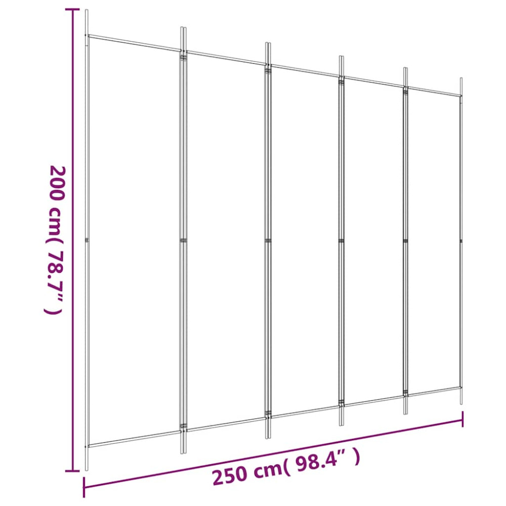 Produktbild för Rumsavdelare 5 paneler svart 250x200 cm tyg