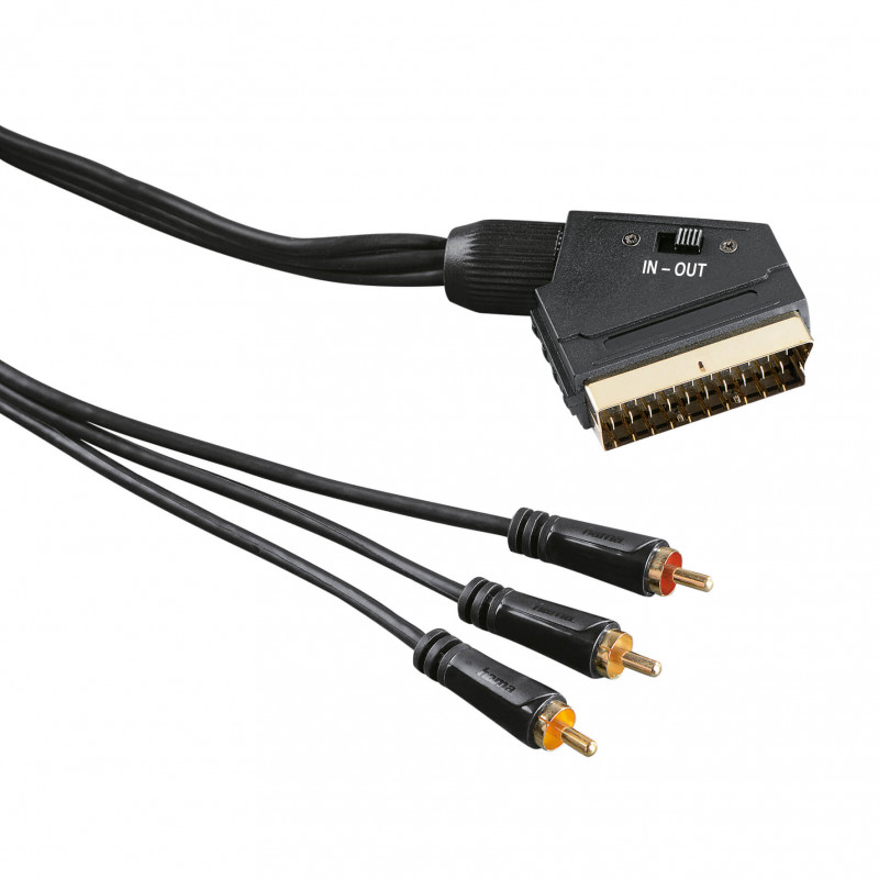 Produktbild för Kabel Video Scart-3xRCA Guld Svart 1.5m