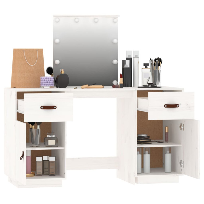 Produktbild för Sminkbord med spegel LED vit massiv furu