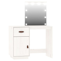 Miniatyr av produktbild för Sminkbord med spegel LED vit massiv furu