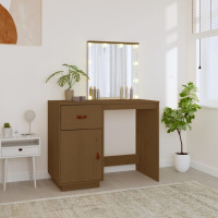 Produktbild för Sminkbord med LED Honungsbrun 95x50x133,5 cm massiv furu