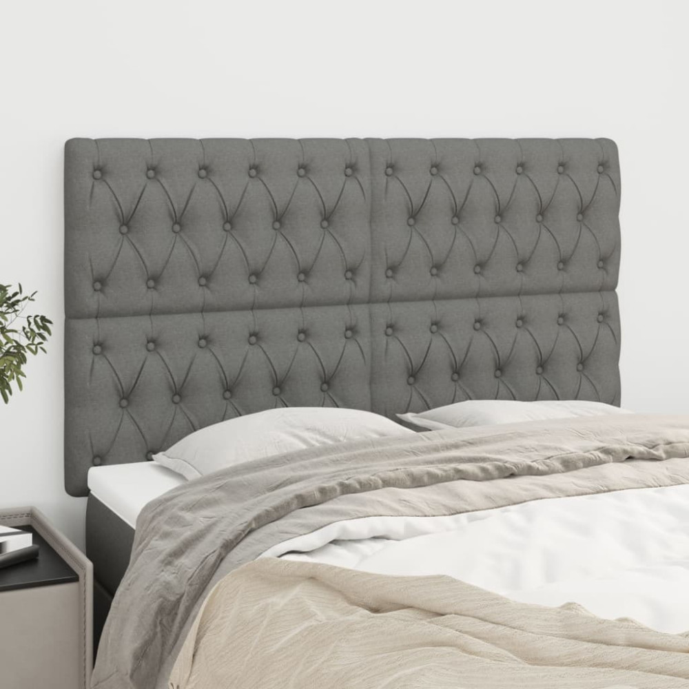 Produktbild för Sänggavel mörkgrå 144x5x118/128 cm tyg