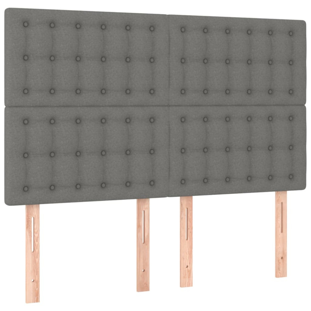 Produktbild för Sänggavel mörkgrå 144x5x118/128 cm tyg