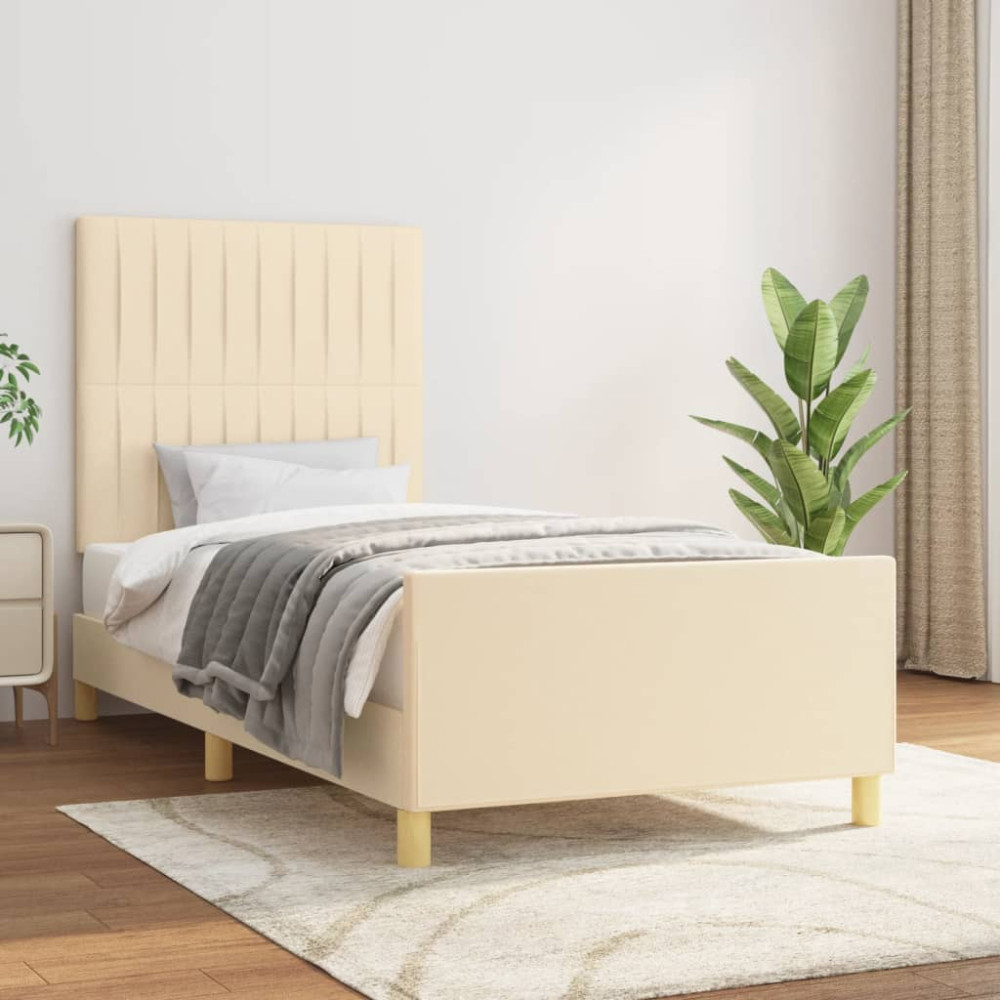 Produktbild för Sängram utan madrass cremefärgad 80x200 cm tyg