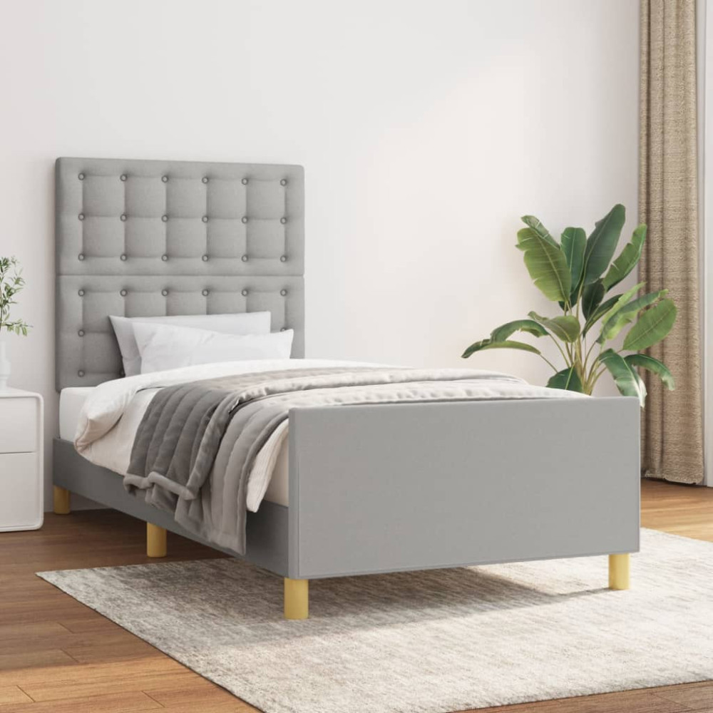 Produktbild för Sängram med huvudgavel ljusgrå 80x200 cm tyg