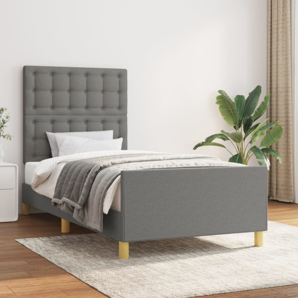 Produktbild för Sängram med huvudgavel mörkgrå 80x200 cm tyg