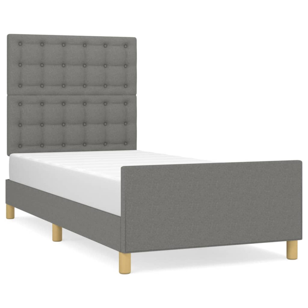Produktbild för Sängram med huvudgavel mörkgrå 80x200 cm tyg