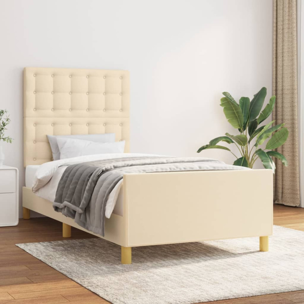 Produktbild för Sängram med huvudgavel gräddvit 80x200 cm tyg