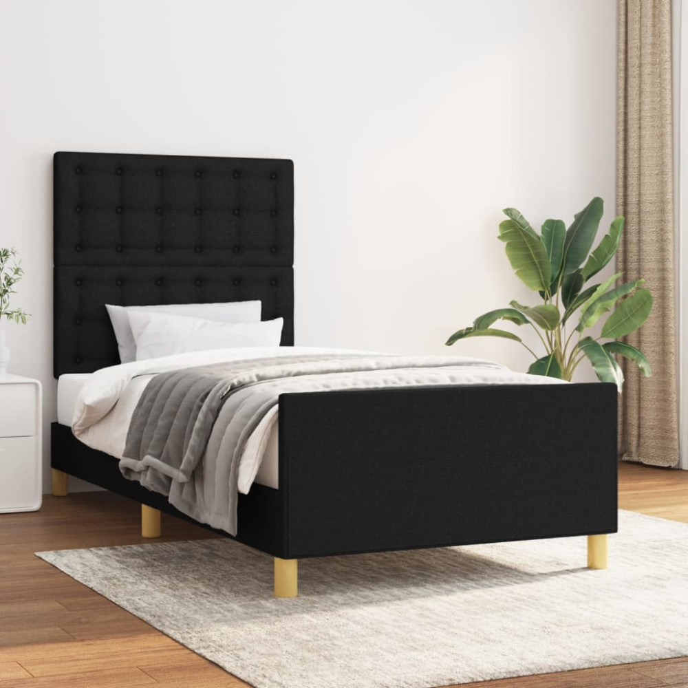 Produktbild för Sängram med huvudgavel svart 90x190 cm tyg
