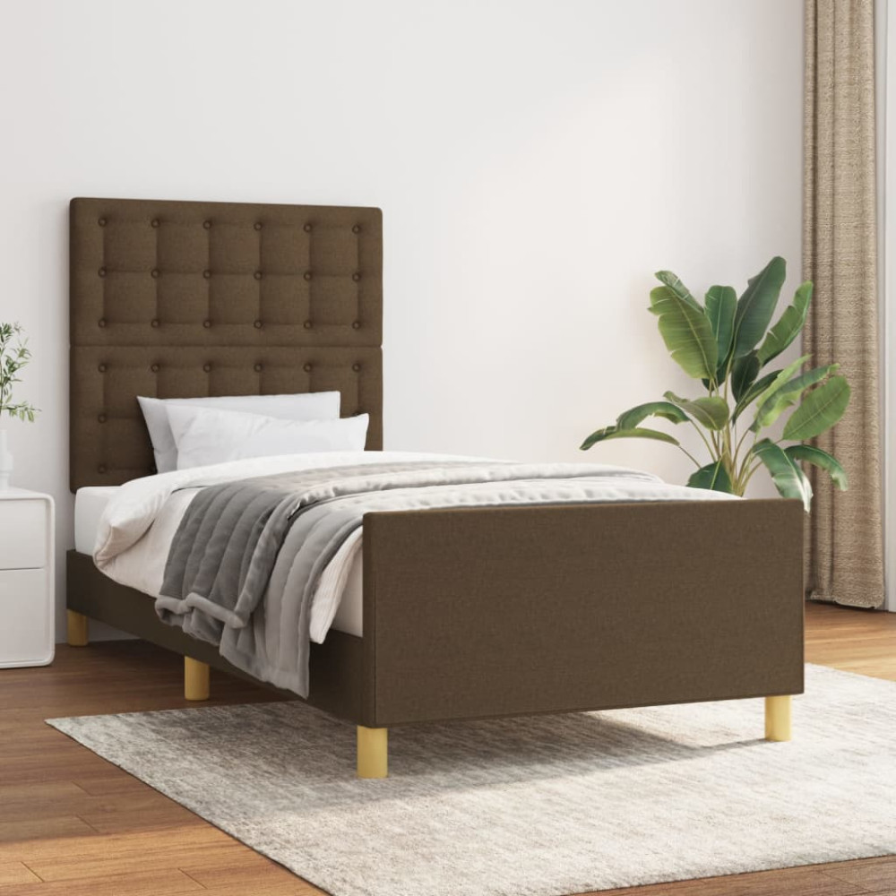Produktbild för Sängram med huvudgavel mörkbrun 90x190 cm tyg