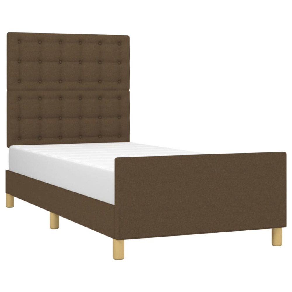 Produktbild för Sängram med huvudgavel mörkbrun 90x190 cm tyg