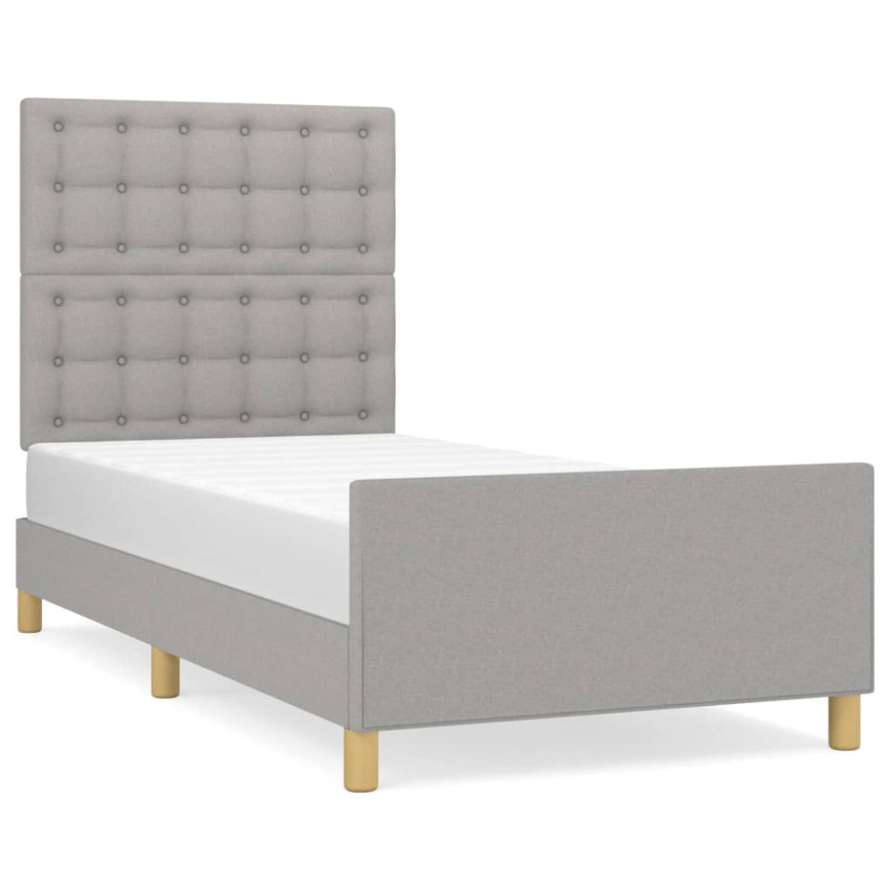 Produktbild för Sängram med huvudgavel ljusgrå 90x200 cm tyg