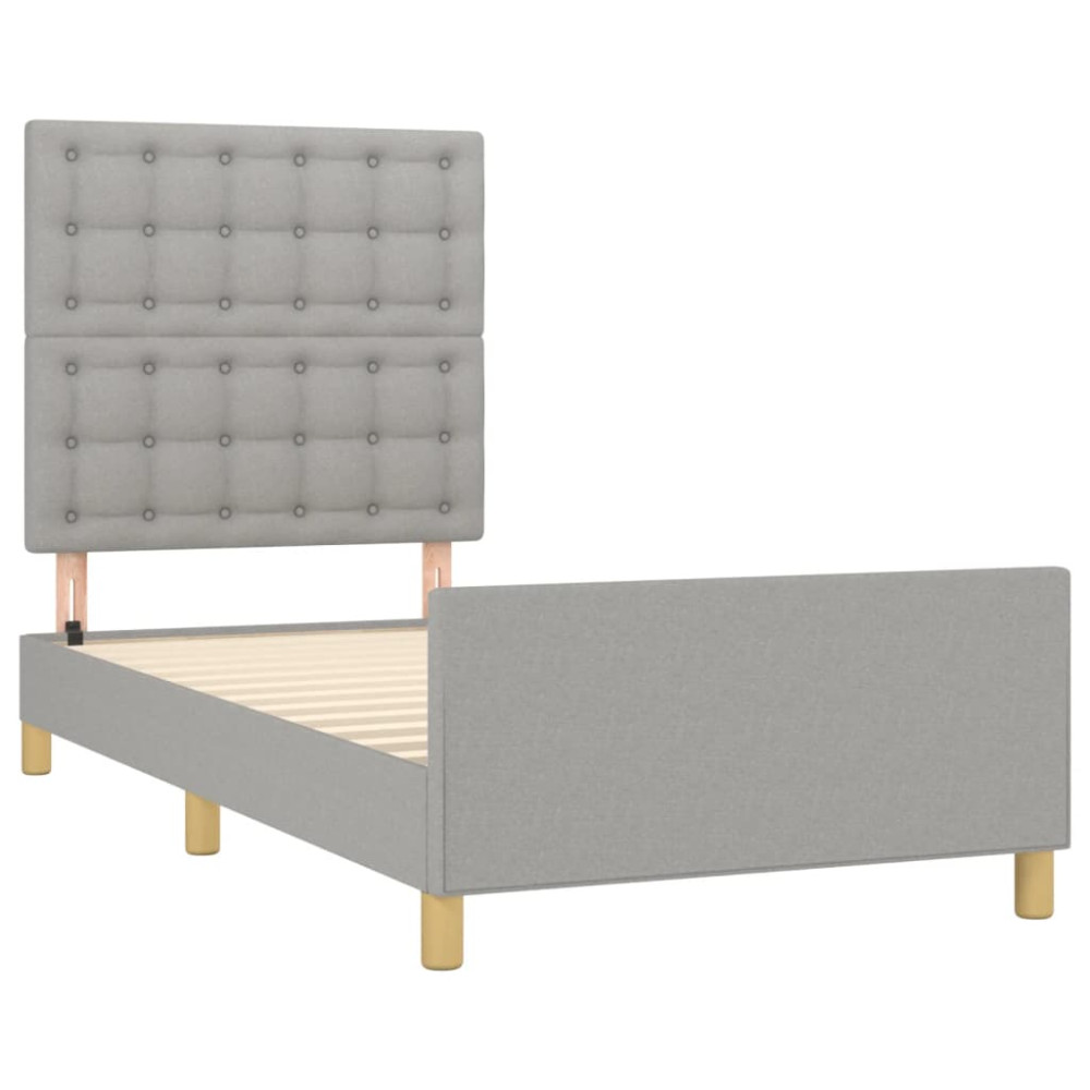 Produktbild för Sängram med huvudgavel ljusgrå 90x200 cm tyg