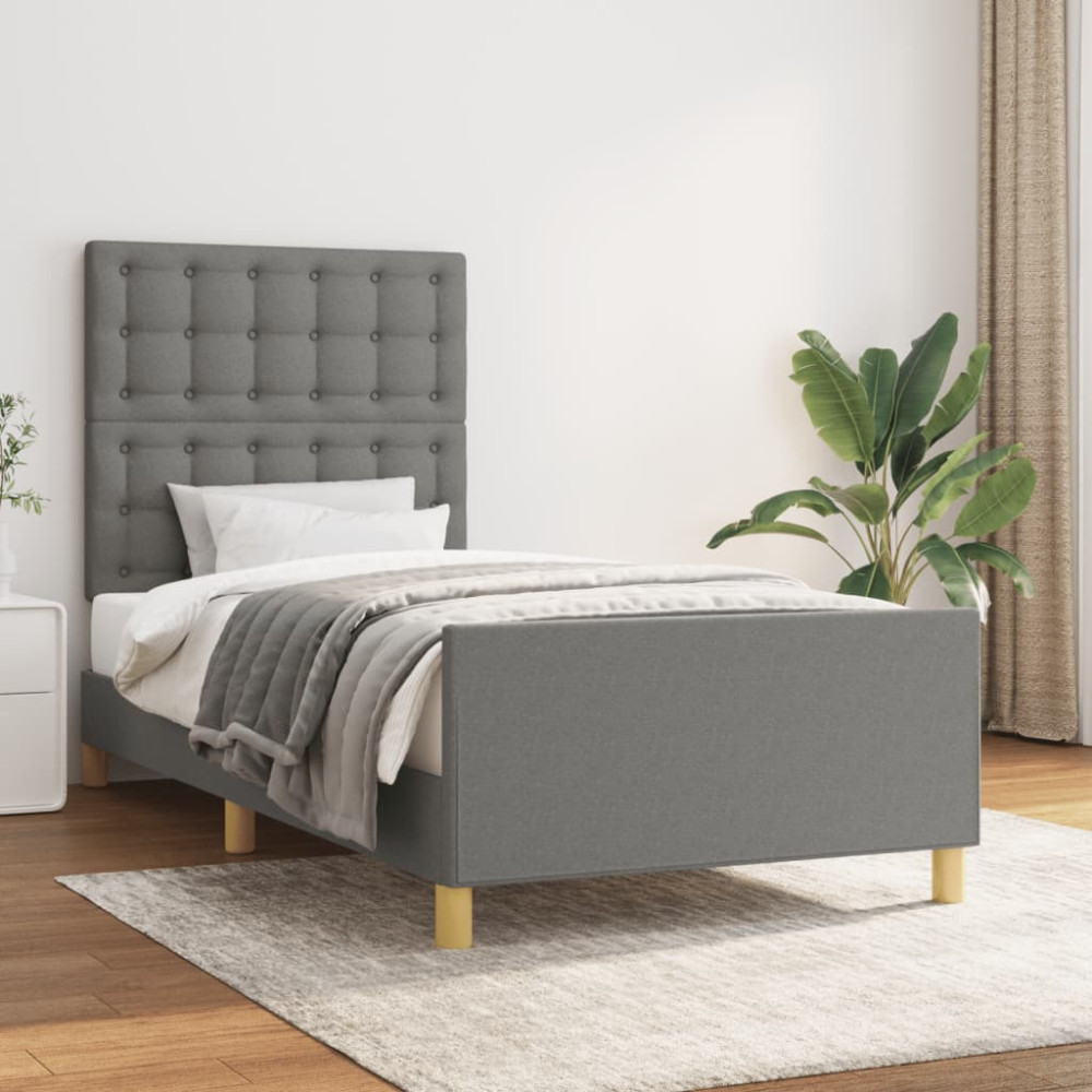 Produktbild för Sängram utan madrass mörkgrå 100x200 cm tyg