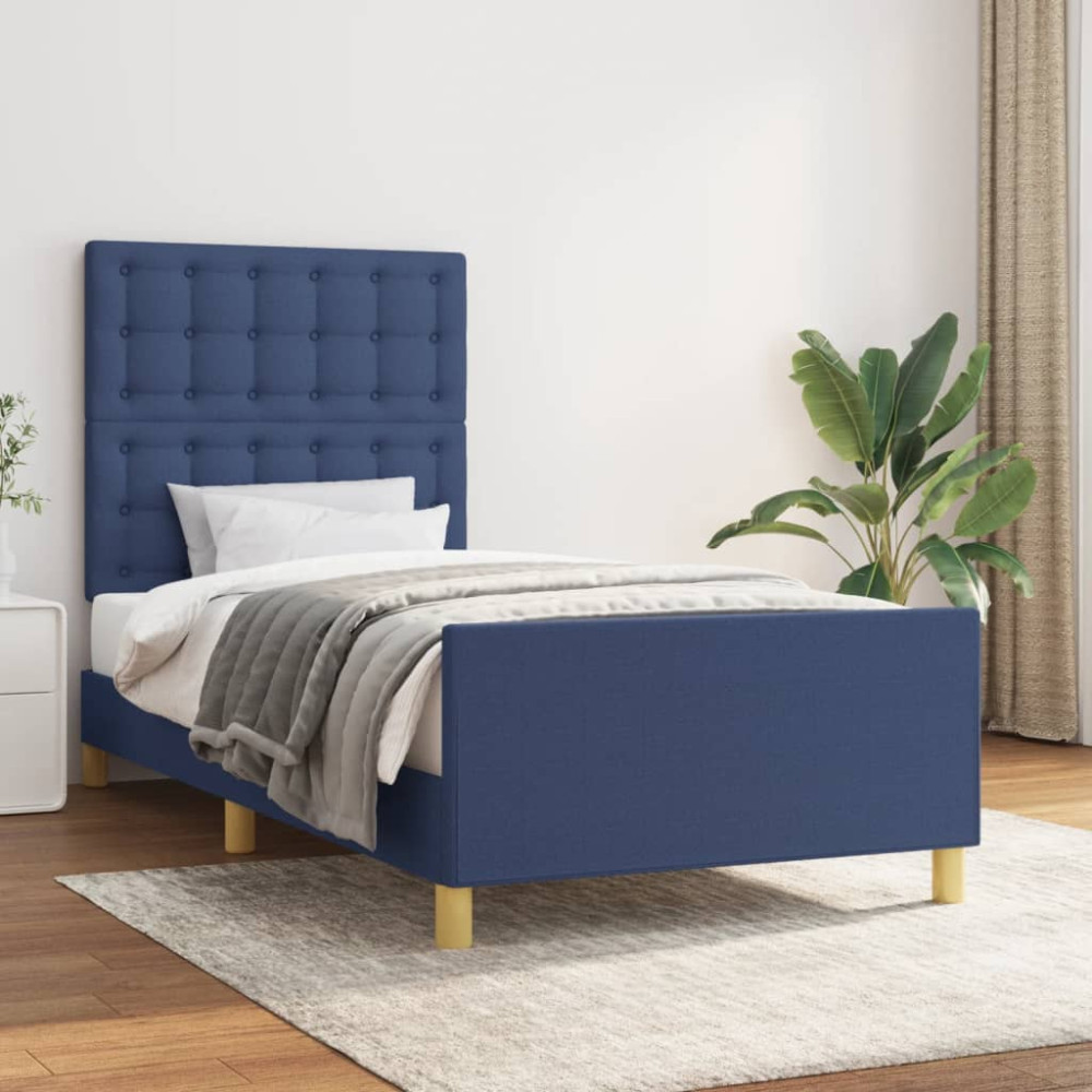 Produktbild för Sängram utan madrass blå 100x200 cm tyg