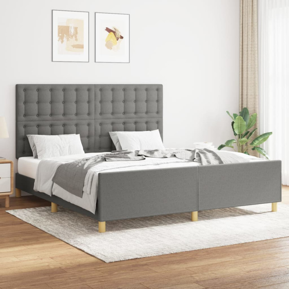 Produktbild för Sängram utan madrass mörkgrå 160x200 cm tyg