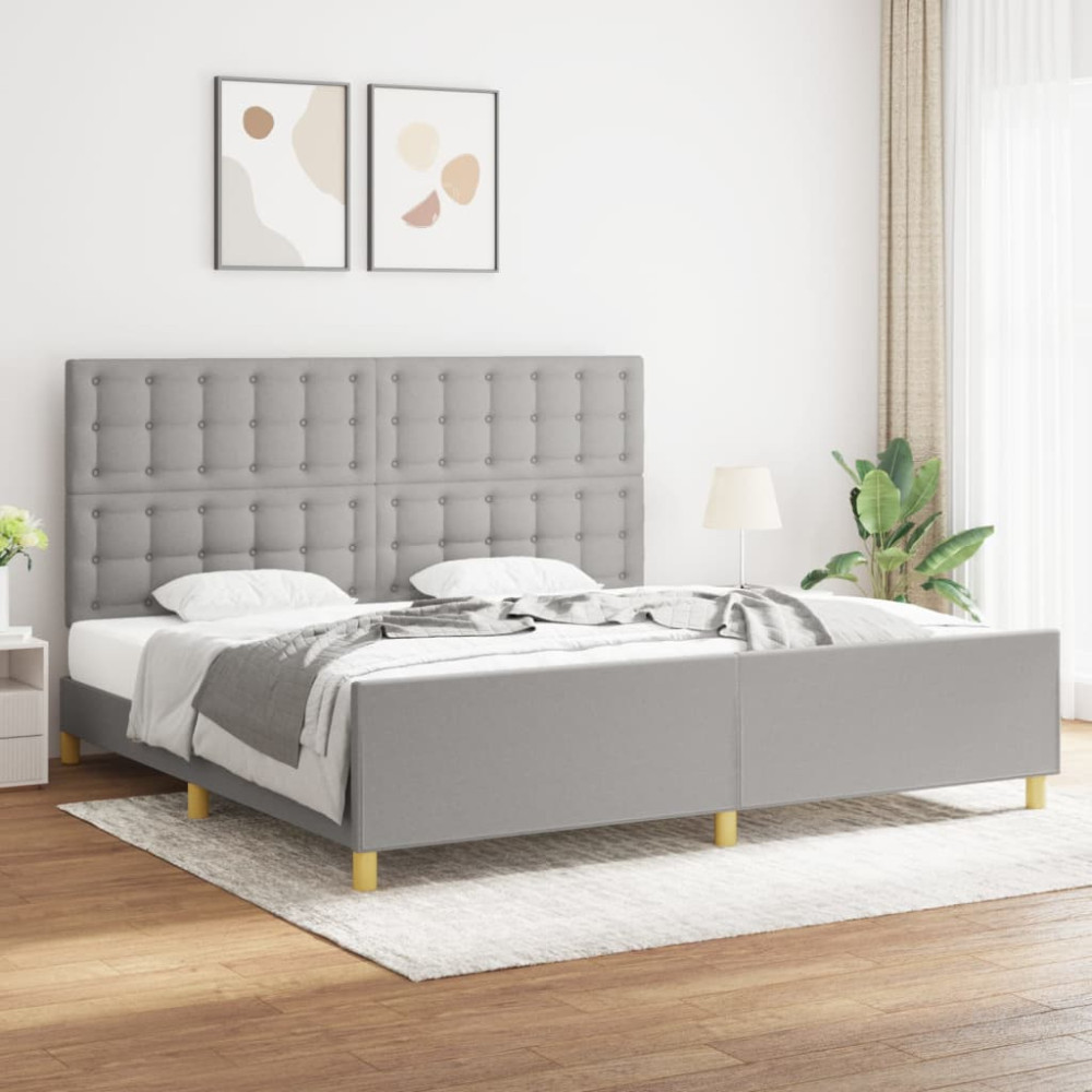Produktbild för Sängram utan madrass ljusgrå 200x200 cm tyg