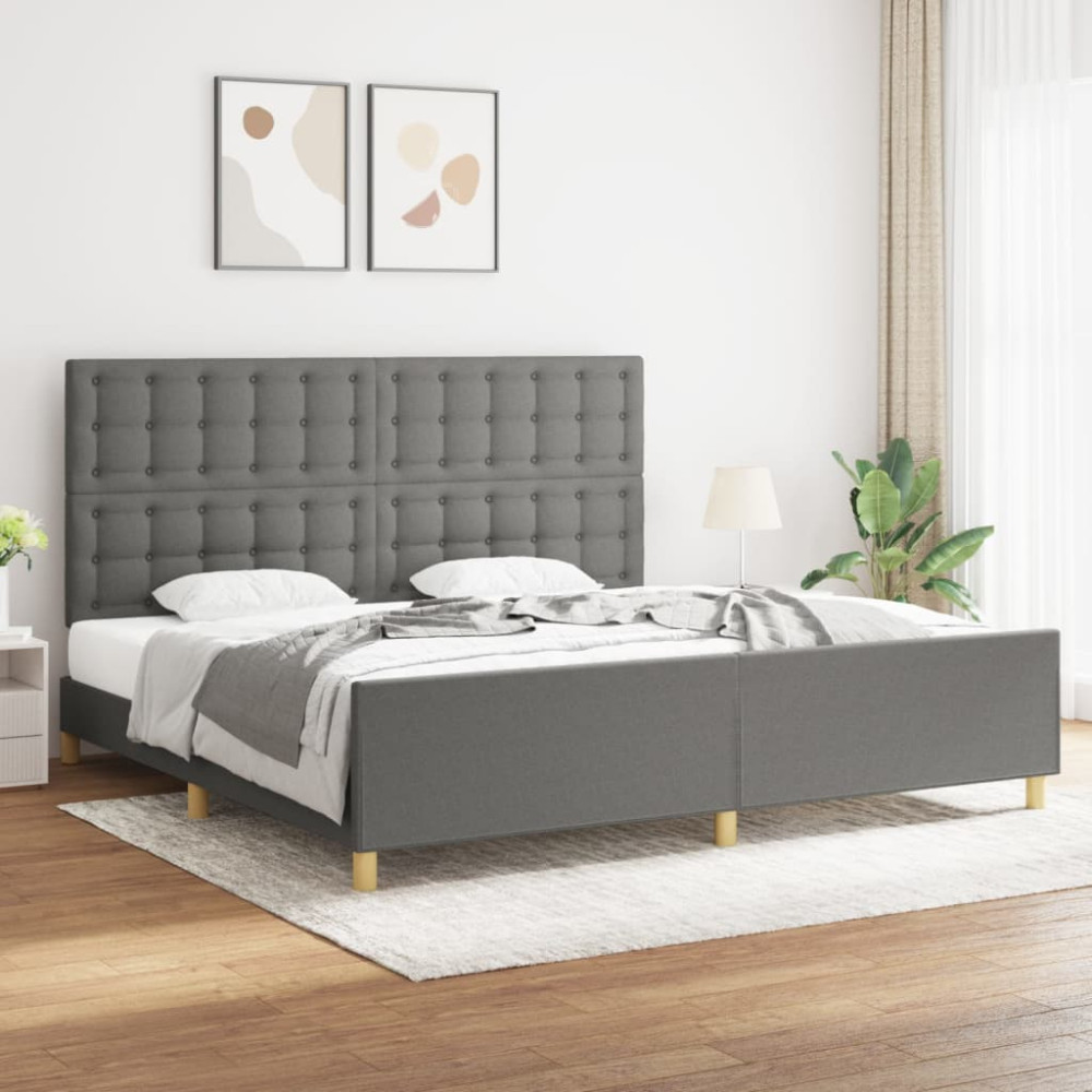 Produktbild för Sängram utan madrass mörkgrå 200x200 cm tyg