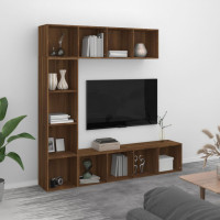 Produktbild för Bokhylla/TV-bänk 3 delar set Brun ek 180x30x180 cm