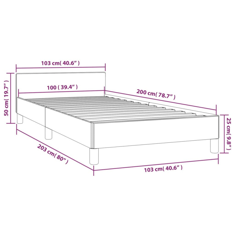 Produktbild för Sängram med huvudgavel mörkgrå 100x200 cm sammet