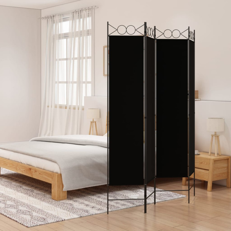 Produktbild för Rumsavdelare 4 paneler svart 160x200 cm tyg
