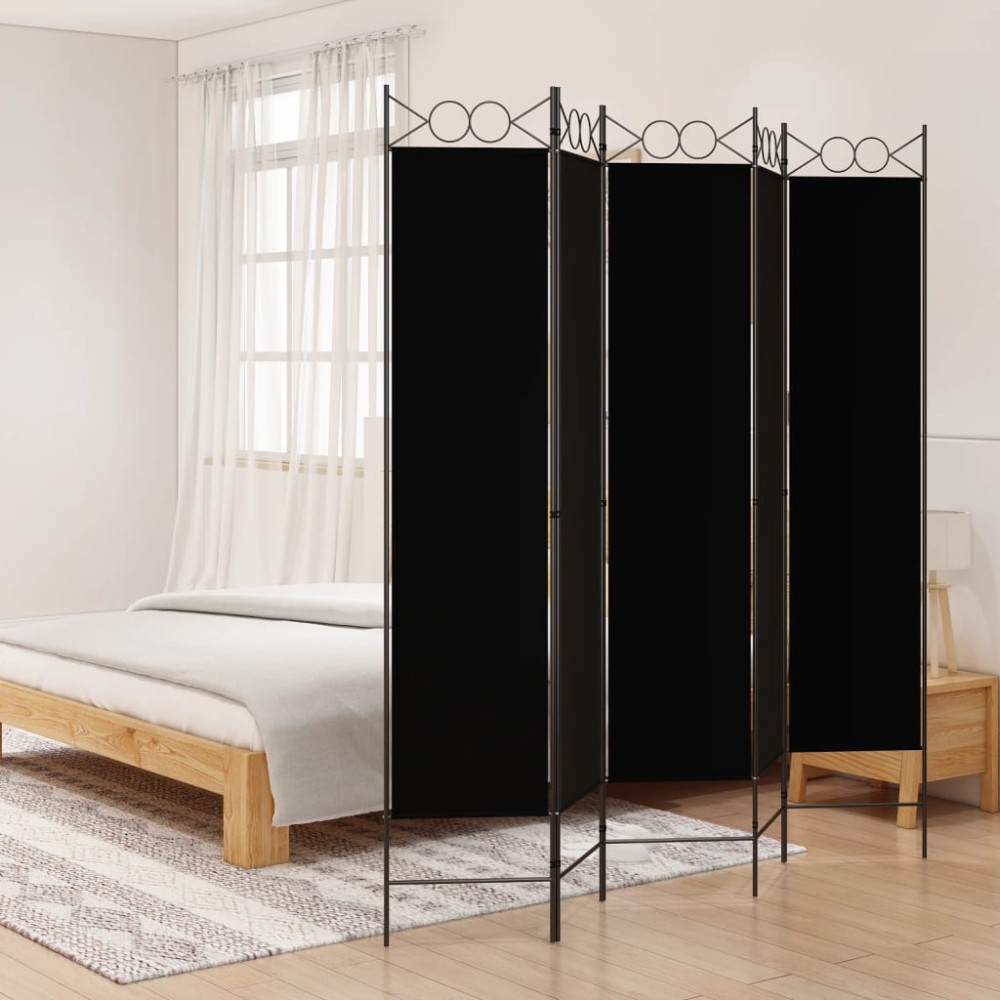 Produktbild för Rumsavdelare 5 paneler svart 200x200 cm tyg