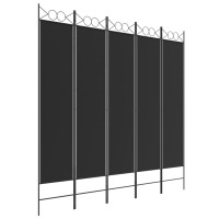 Produktbild för Rumsavdelare 5 paneler svart 200x200 cm tyg