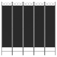 Produktbild för Rumsavdelare 5 paneler svart 200x200 cm tyg