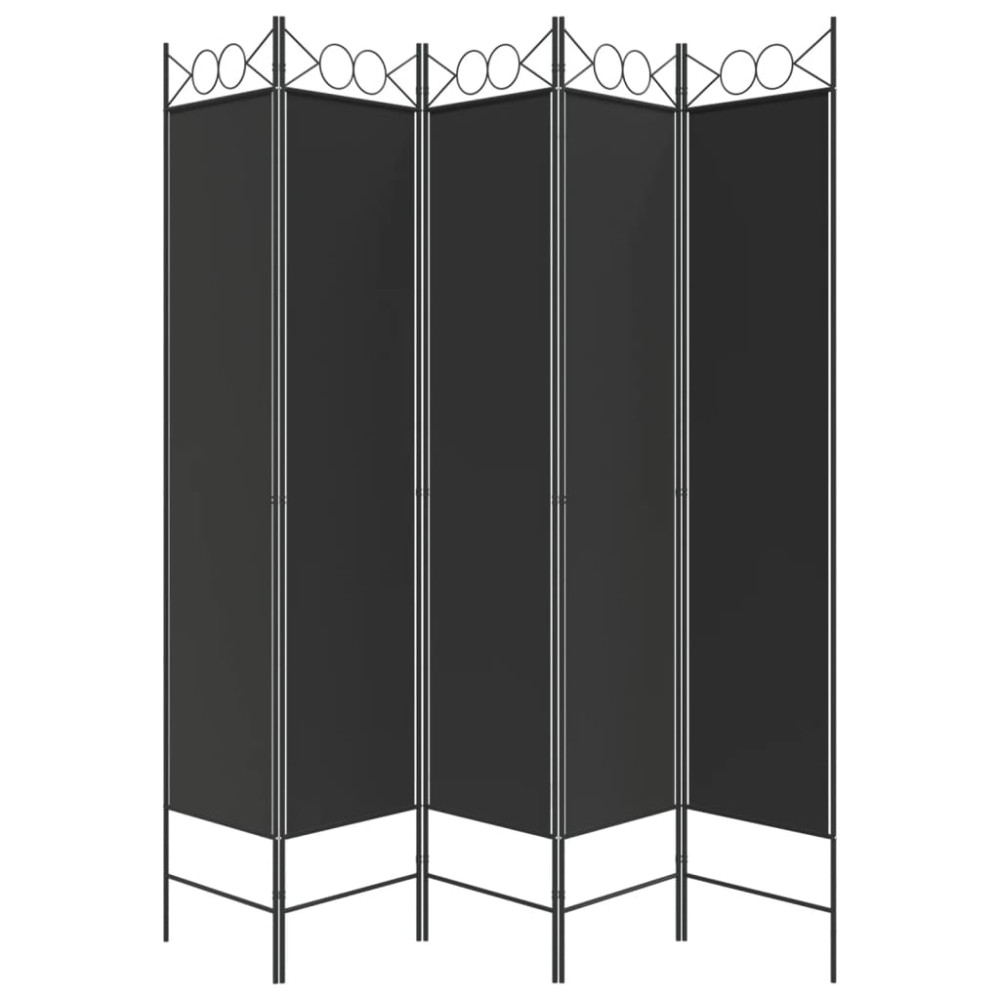 Produktbild för Rumsavdelare 5 paneler svart 200x200 cm tyg
