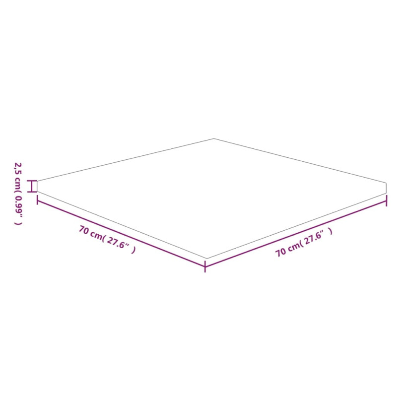Produktbild för Fyrkantig bordsskiva 70x70x2,5 cm obehandlad massiv ek