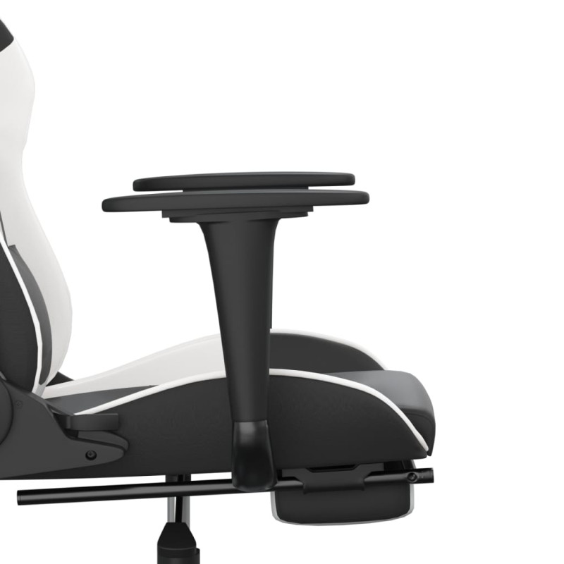 Produktbild för Gamingstol med massage och fotstöd svart och vit konstläder
