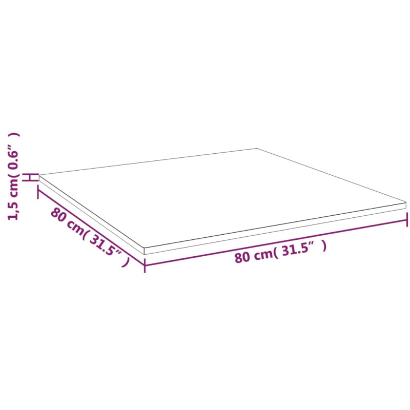 Produktbild för Fyrkantig bordsskiva ljusbrun 80x80x1,5cm behandlad massiv ek