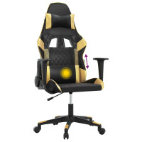 Produktbild för Gamingstol med massage svart och guld konstläder