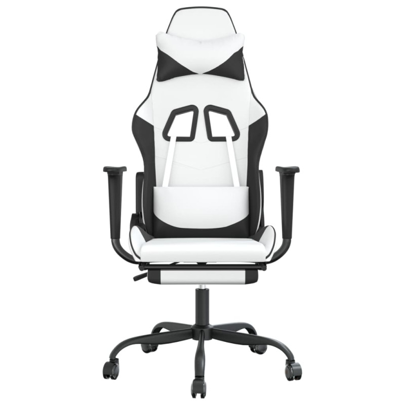 Produktbild för Gamingstol med massage och fotstöd vit och svart konstläder