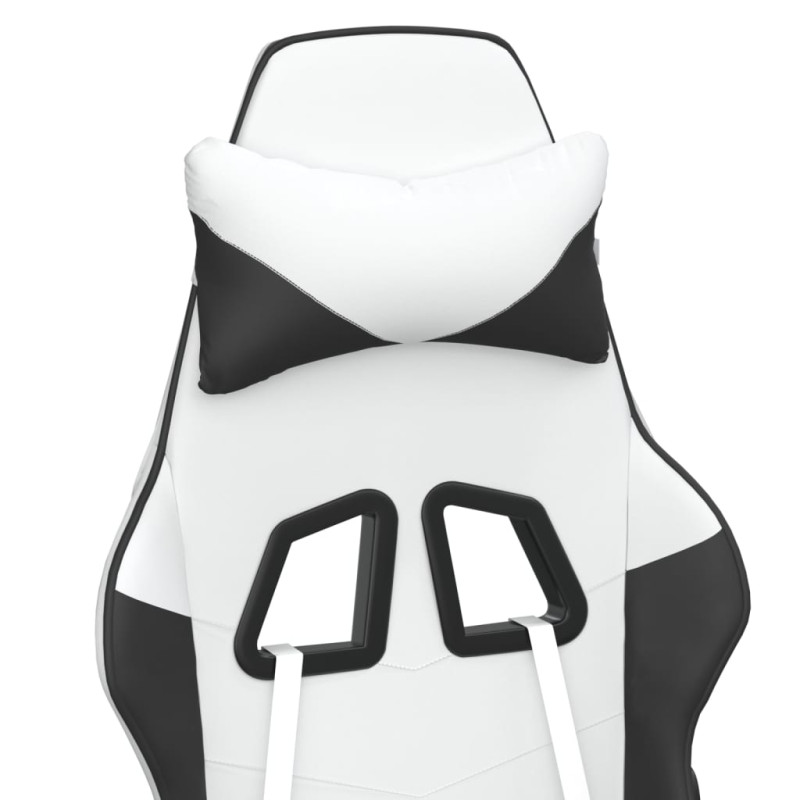 Produktbild för Gamingstol med massage och fotstöd vit och svart konstläder