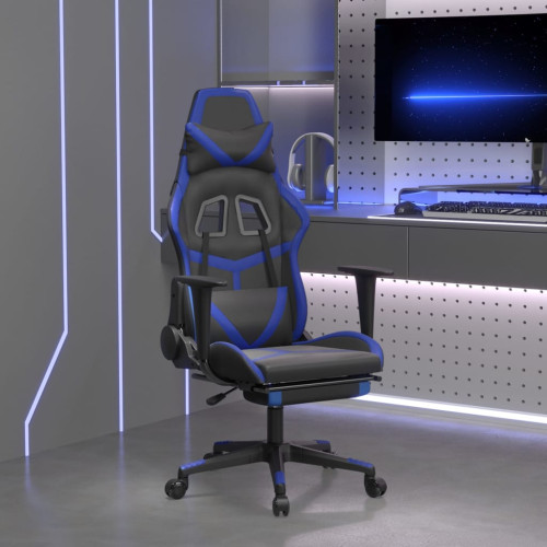 vidaXL Gamingstol med fotstöd svart och blå konstläder