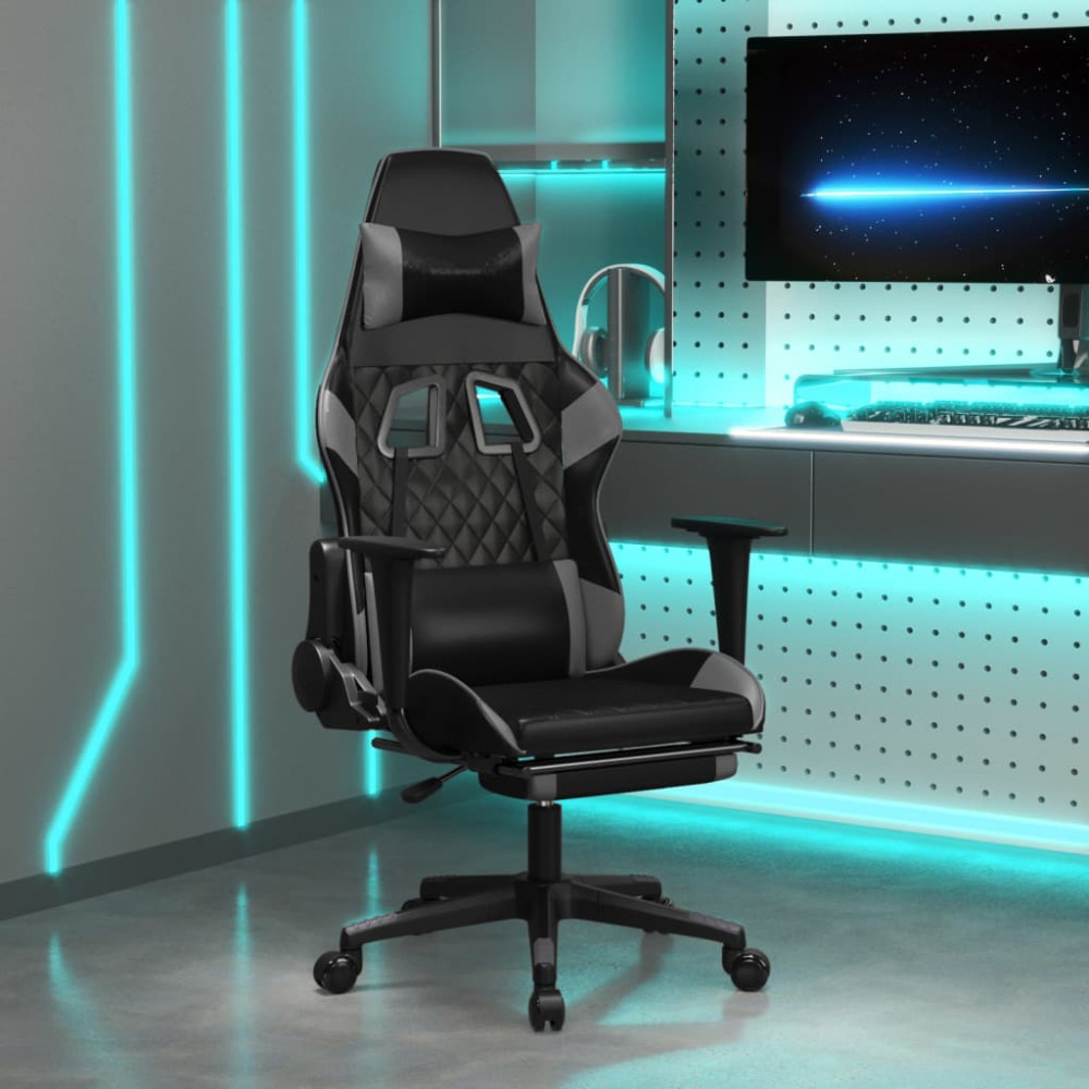 Produktbild för Gamingstol med fotstöd svart och grå konstläder