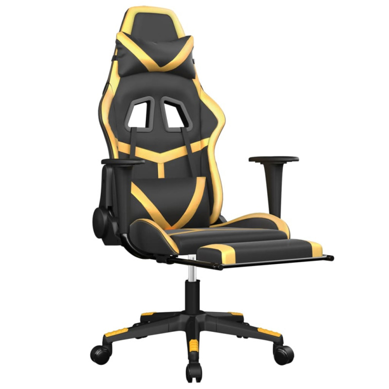 Produktbild för Gamingstol med massage och fotstöd svart och guld konstläder