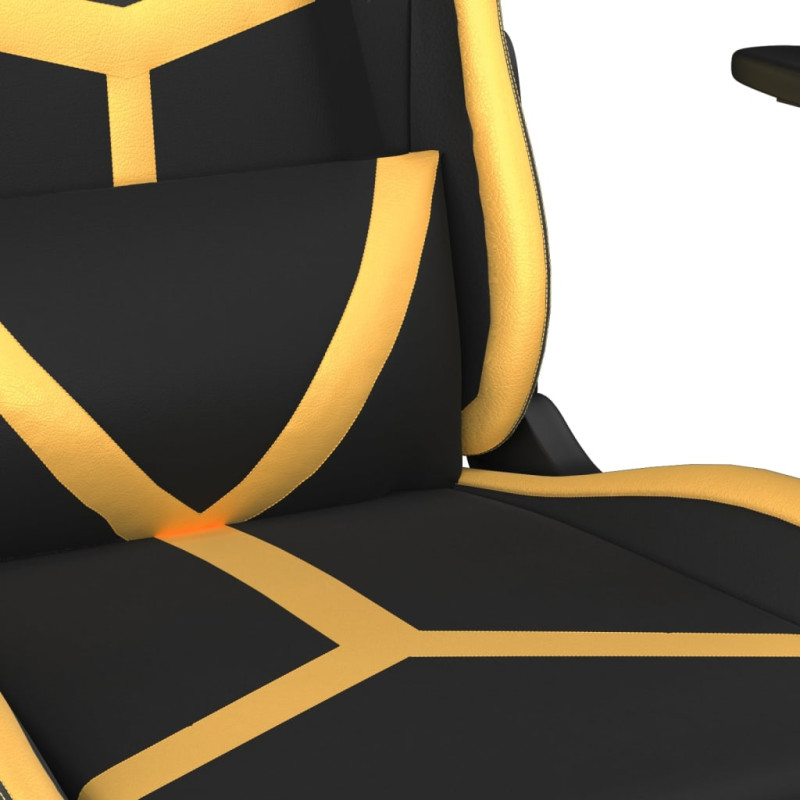 Produktbild för Gamingstol med massage och fotstöd svart och guld konstläder