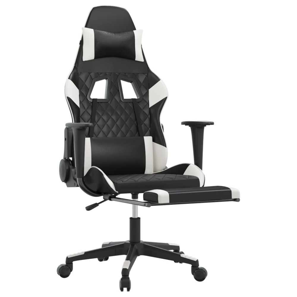 Produktbild för Gamingstol med massage och fotstöd svart och vit konstläder