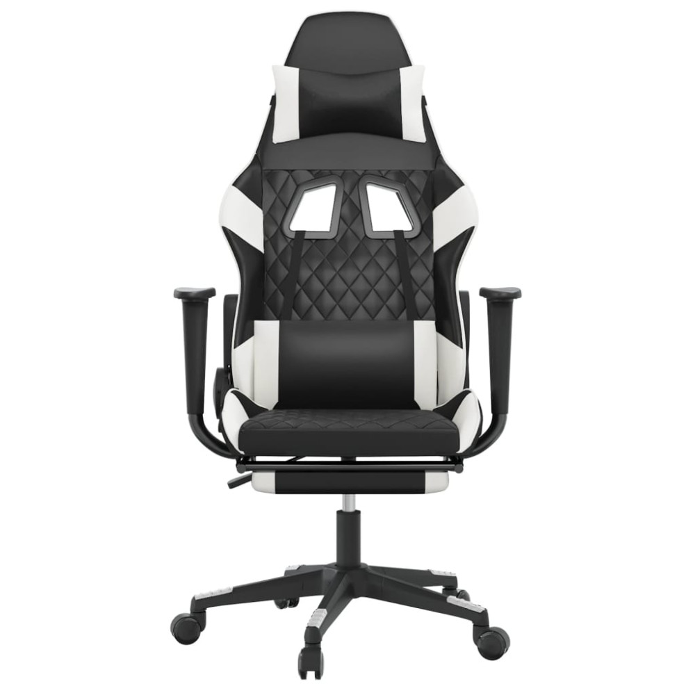Produktbild för Gamingstol med massage och fotstöd svart och vit konstläder