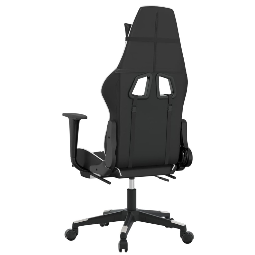 Produktbild för Gamingstol med massage och fotstöd svart och vit konstläder