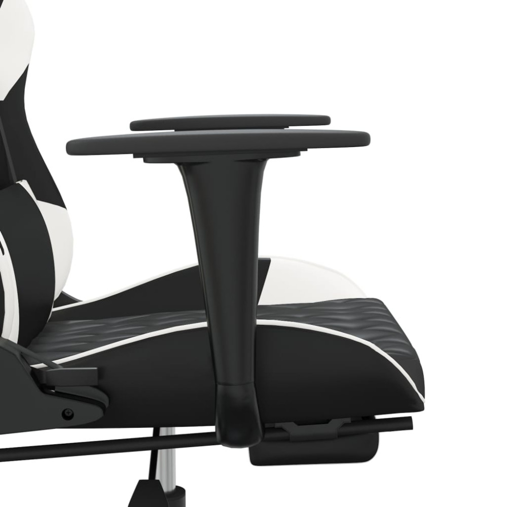 Produktbild för Gamingstol med massage och fotstöd svart och vit konstläder