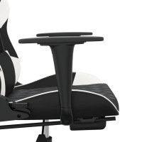 Produktbild för Gamingstol med massage och fotstöd svart och vit konstläder