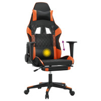 Produktbild för Gamingstol med massage och fotstöd svart och orange konstläder