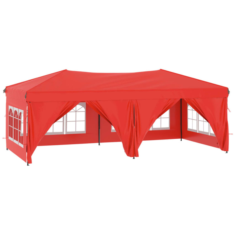 Produktbild för Hopfällbart partytält med sidoväggar röd 3x6 m
