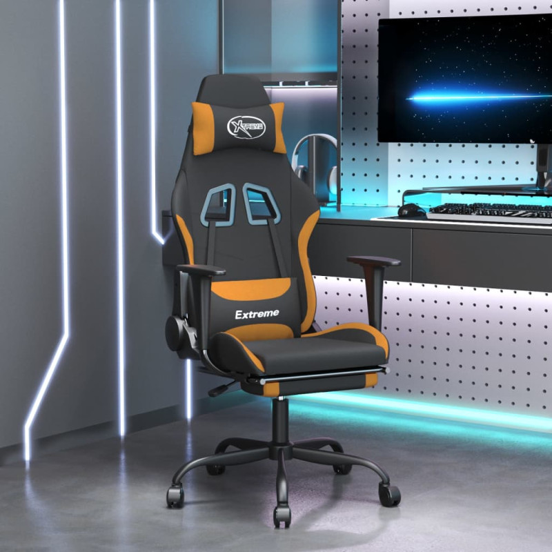 Produktbild för Gamingstol med fotstöd svart och orange tyg