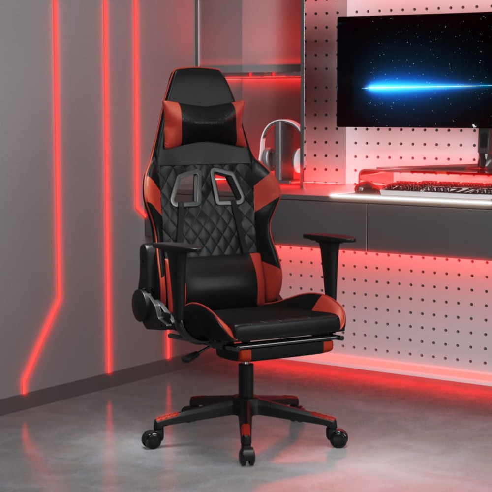 Produktbild för Gamingstol med fotstöd svart och vinröd konstläder